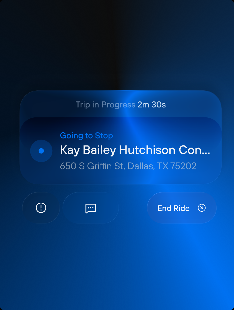 Driver trip-in-progress screen showing the route and ride actions